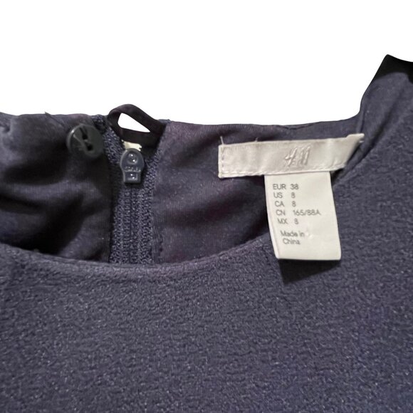 H&M Sleeveless Pleated Fit-and-Flare Knee Length Knit Dress, Navy Blue, Size 8 - Picture 3 of 5